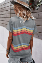 Load image into Gallery viewer, Multicolored Chevron Stripe Round Neck Side Slit T-Shirt