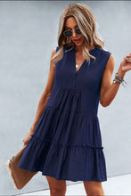 Load image into Gallery viewer, Frill Trim Notched Sleeveless Tiered Dress