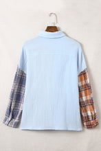 Load image into Gallery viewer, Plaid Color Block Textured Drop Shoulder Shirt Jacket