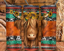 Load image into Gallery viewer, Highland Cow Western Sunflower Print Tumbler