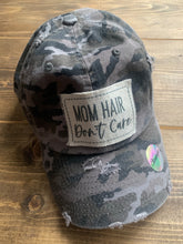 Load image into Gallery viewer, Vintage Camo Hat with Mom Hair Don't Care Patch