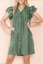 Load image into Gallery viewer, Ruffle Sleeve V neck Green, Black dress w/ pocket
