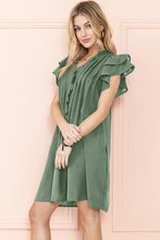 Load image into Gallery viewer, Ruffle Sleeve V neck Green, Black dress w/ pocket
