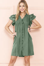 Load image into Gallery viewer, Ruffle Sleeve V neck Green, Black dress w/ pocket
