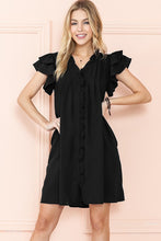 Load image into Gallery viewer, Ruffle Sleeve V neck Green, Black dress w/ pocket
