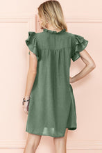 Load image into Gallery viewer, Ruffle Sleeve V neck Green, Black dress w/ pocket
