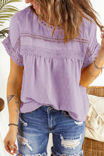 Load image into Gallery viewer, Swiss Dot Decorative Button Short Sleeve Blouse
