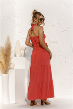 Load image into Gallery viewer, Halter Neck Tie Waist Tiered Maxi Dress
