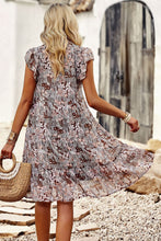 Load image into Gallery viewer, Floral Flutter Sleeve Notched Neck Tiered Dress
