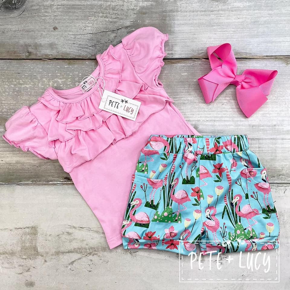 Pete & Lucy Pink Flamingo 2 Pc Short Set