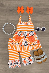 PREORDER Orange Stripe Floral 2 pc Set