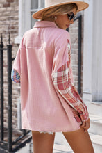 Load image into Gallery viewer, Plaid Color Block Textured Drop Shoulder Shirt Jacket
