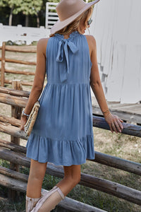 Sleeveless Frill Neck Tiered Dress