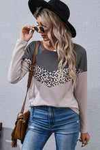 Load image into Gallery viewer, Leopard Color Block Waffle-Knit Long Sleeve Top
