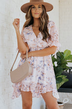 Load image into Gallery viewer, Floral Drawstring Waist Ruffled Surplice Dress
