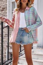 Load image into Gallery viewer, Plaid Color Block Textured Drop Shoulder Shirt Jacket
