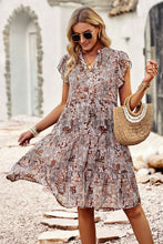 Load image into Gallery viewer, Floral Flutter Sleeve Notched Neck Tiered Dress
