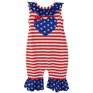 AnnLoren Fourth Of July I Heart America Flag Baby Girls' Romper Holiday Onesie