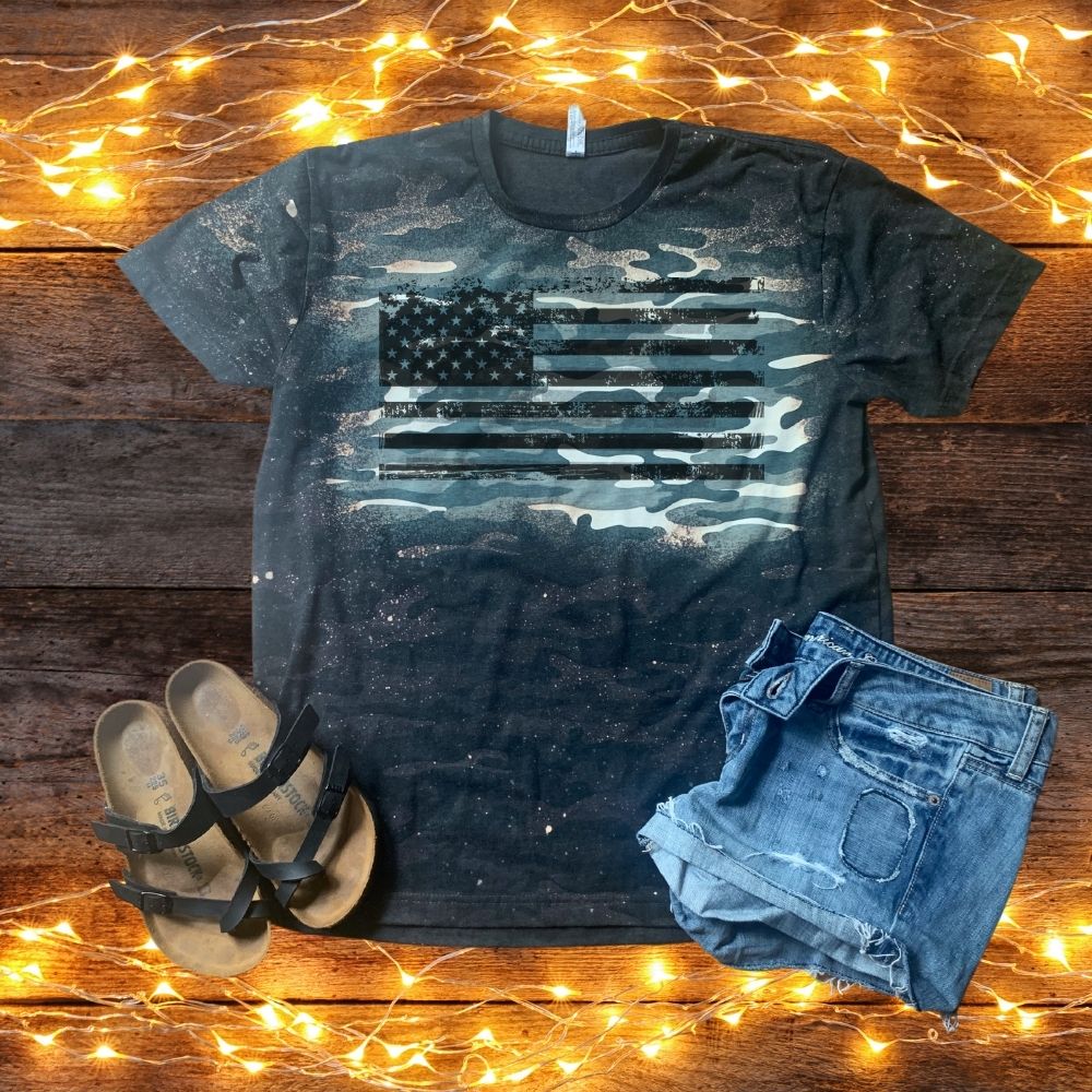 Bleached Camo Distressed American Flag TShirt-Kids & Adult Sizes