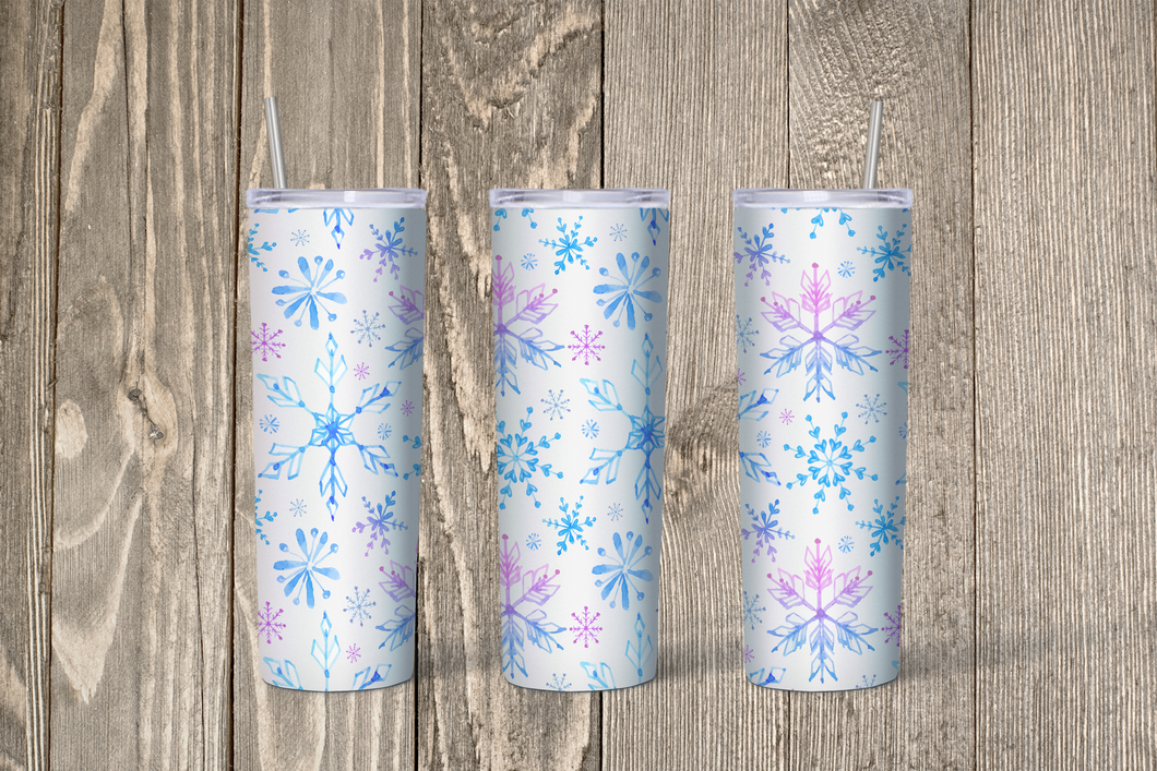 Blue & Pink Snowflake Print Skinny 20oz Tumbler