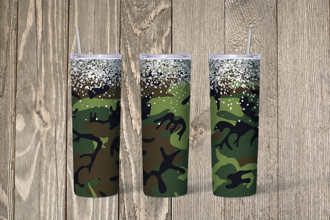 Camo Glitter Skinny 20oz Tumbler