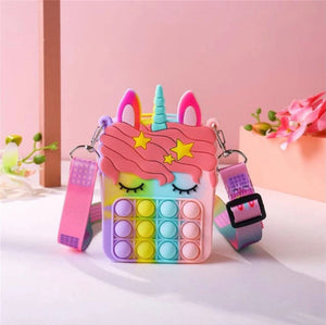 Pop It Fidget Toy Unicorn Clutch Purse-Assorted Colors
