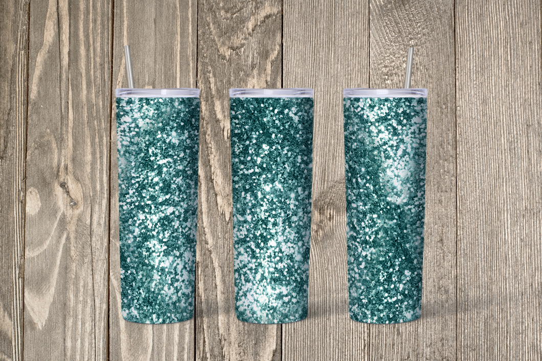 Mint Glitter Print Skinny 20oz Tumbler