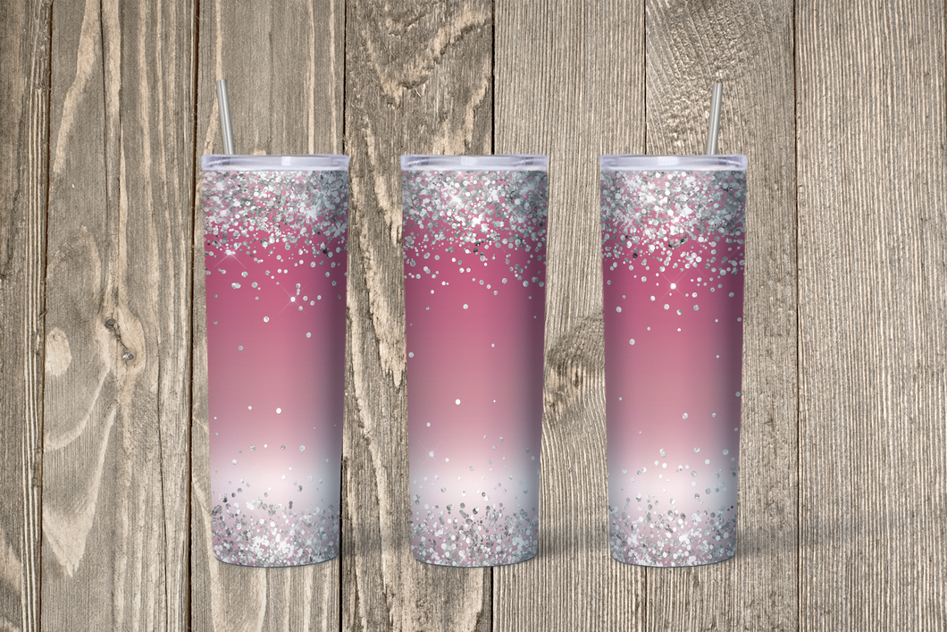 Rose Pink Ombre Glitter Skinny 20oz Tumbler