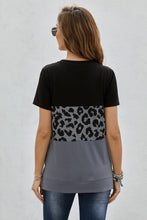 Load image into Gallery viewer, Leopard Print Color Block Short Sleeve T-Shirt
