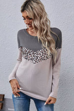 Load image into Gallery viewer, Leopard Color Block Waffle-Knit Long Sleeve Top
