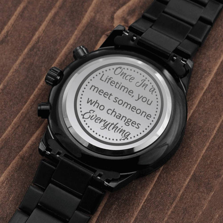 Once in a Lifetime Engraved Black Chronograph Watch