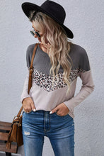 Load image into Gallery viewer, Leopard Color Block Waffle-Knit Long Sleeve Top
