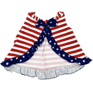 AnnLoren Baby Girls 4th Of July Swing Tank Top With Ruffle Trim And Bow