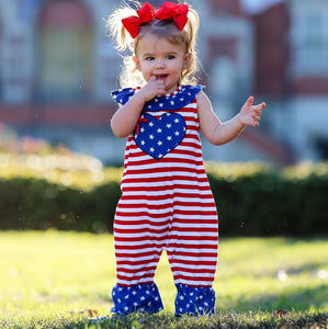 AnnLoren Fourth Of July I Heart America Flag Baby Girls' Romper Holiday Onesie