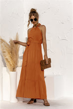 Load image into Gallery viewer, Halter Neck Tie Waist Tiered Maxi Dress
