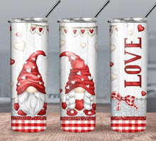 Load image into Gallery viewer, Valentine&#39;s Day Gnome Love Tumble in Silver, Pink Red &amp; White
