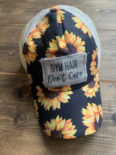 Load image into Gallery viewer, Sunflower Criss Cross Ponytail Hat with Gym Hair Don&#39;t Care Patch
