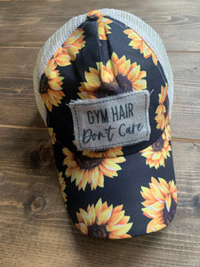 Sunflower Criss Cross Ponytail Hat with Gym Hair Don't Care Patch