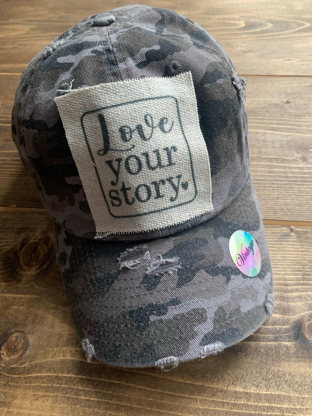 Vintage Camo Hat with Love Your Story Patch