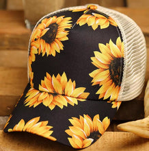 Load image into Gallery viewer, Sunflower Criss Cross Ponytail Hat with Gym Hair Don&#39;t Care Patch
